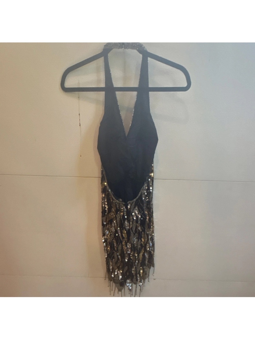 Black Halter Sequin Fringe Mini Dress